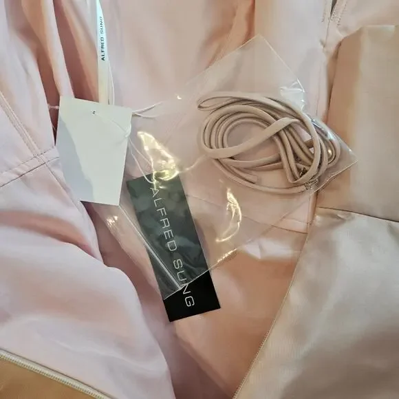 Alfred Sung Satin Twill Strapless Notch Dress Pockets in Toasted Sugar Size 16 - Picture 5 of 10